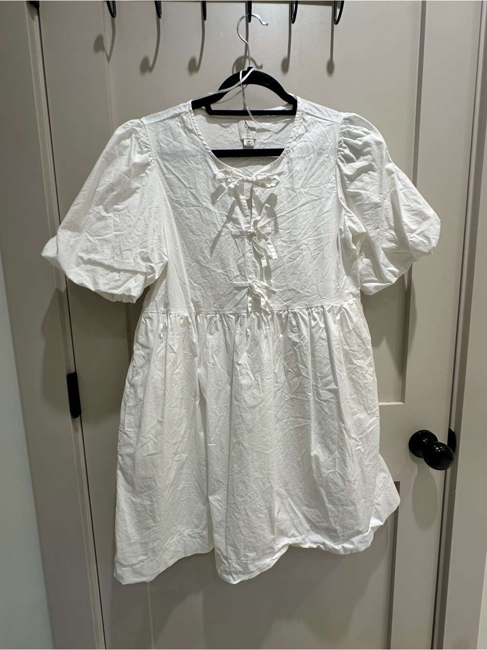 Joie White Puff-Sleeve Lace-Up Midi Dress